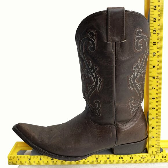 Cold River Brown Leather Embroidered Western Cowboy Boots Men's 9 D - Picture 14 of 16